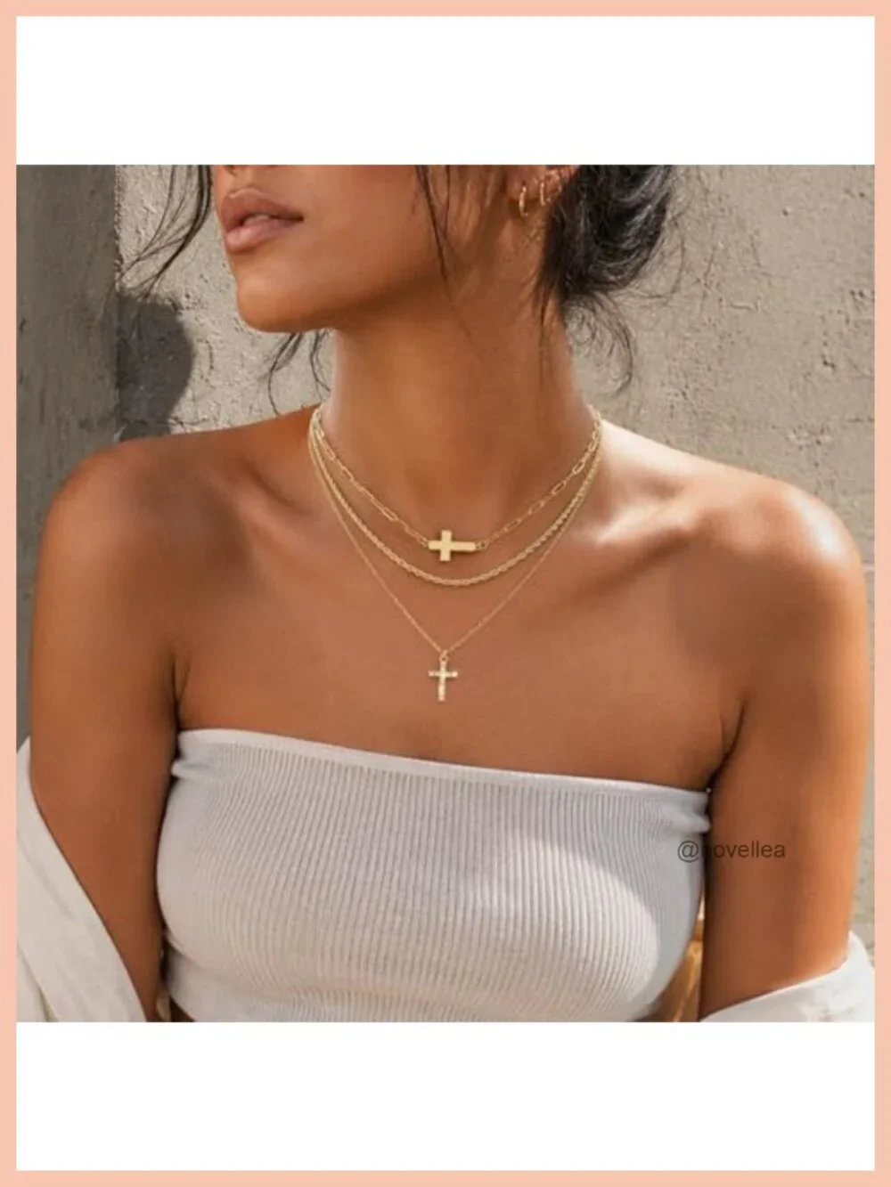 3pc 14K Gold Plated Cross Necklace Set, Cubit Zirconia Layered Necklaces for